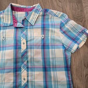 Kuhl Womens Blue Plaid Short Sleeve Button Down Shirt Gorpcore